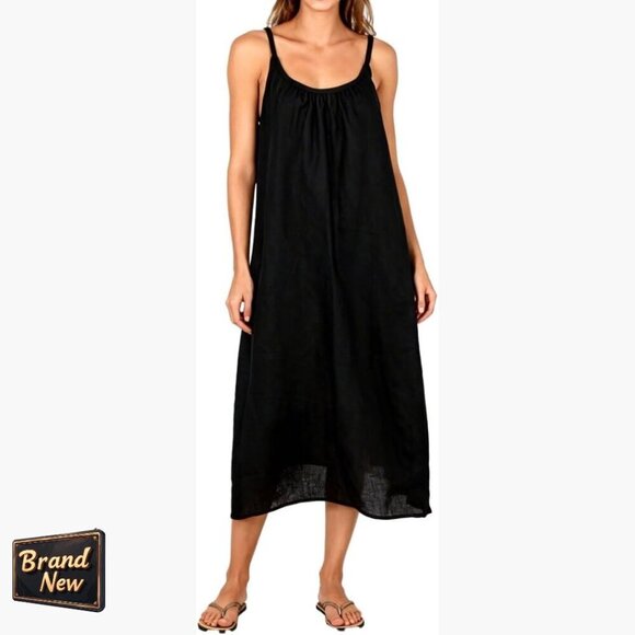 Dresses & Skirts - Pure Linen Slip Sleeveless Midi Dress Casual Summer Sundress